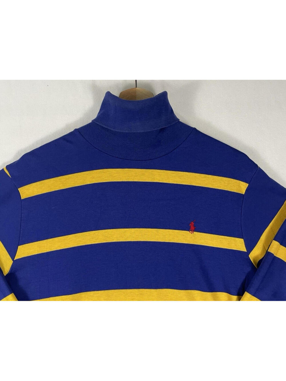 Vintage Polo Ralph Lauren Striped Blue Yellow TurtleNeck Longsleeve Shirt Sz M